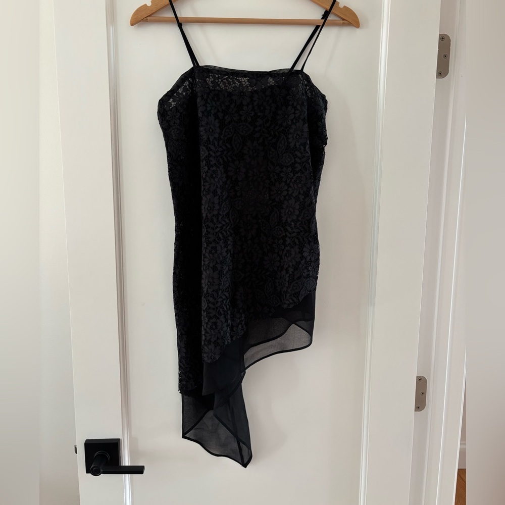 Zara Black Asymmetrical Lace Top size XS